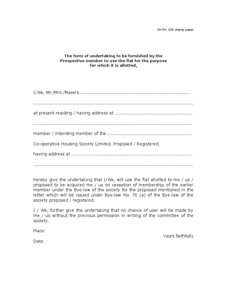 Flat Use Undertaking Form | PDF