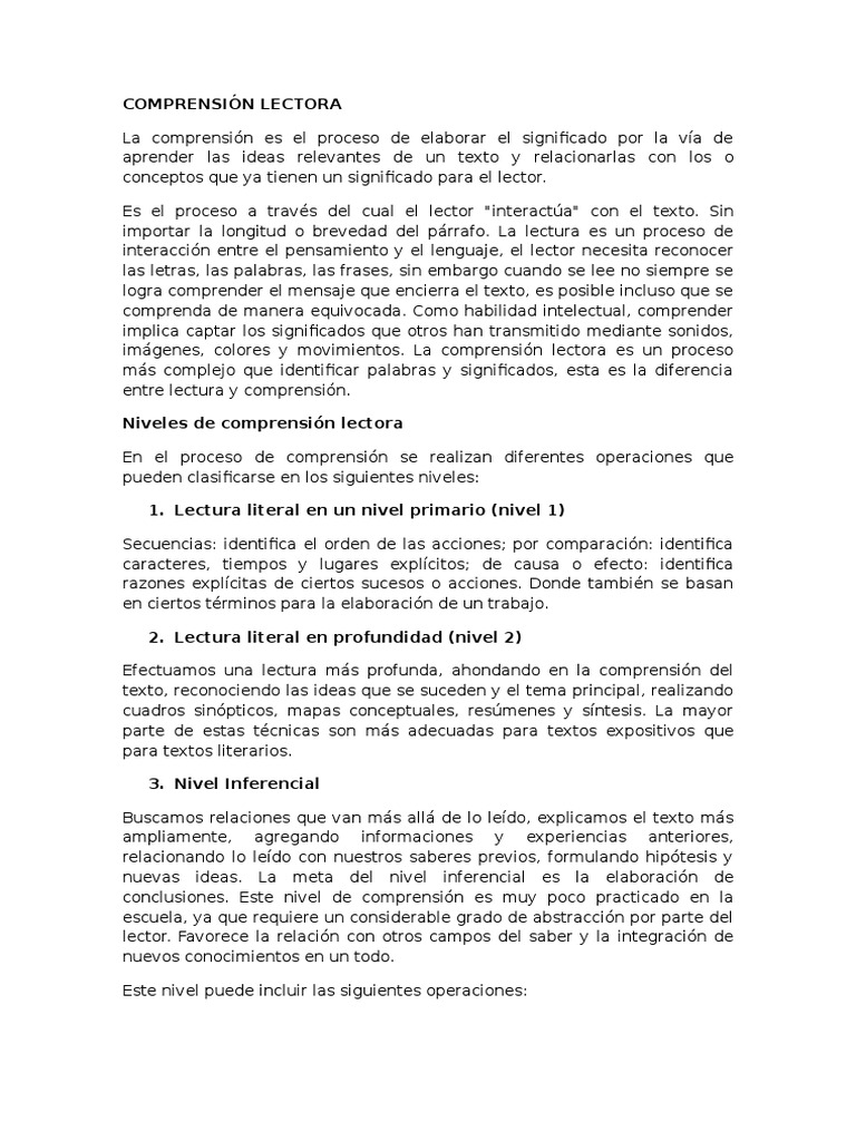 Niveles de La Comprensión Lectora-1 | PDF | Comprensión lectora ...