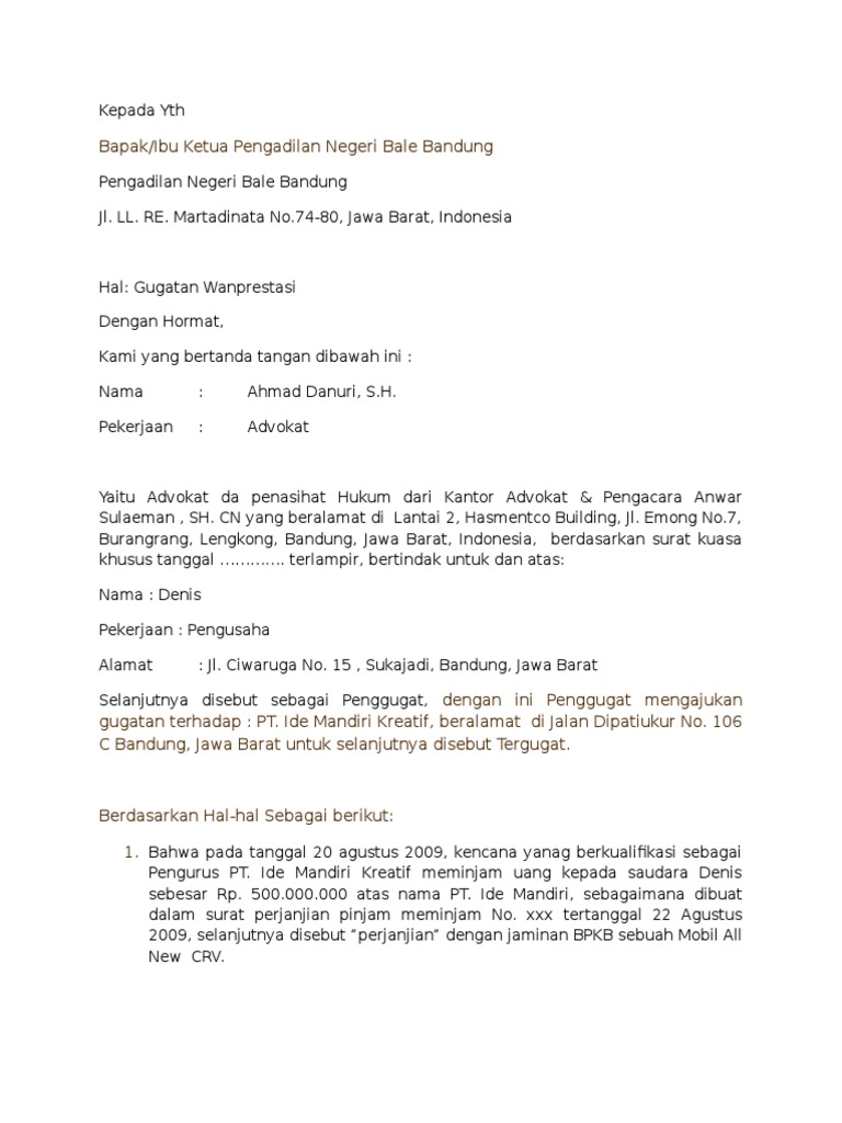 Surat Gugatan Wanprestasi.docx
