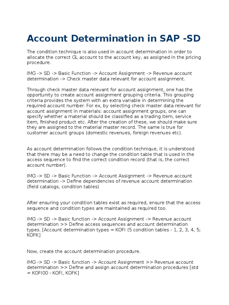 Account Determination In Sap Sd Pdf Subroutine Business