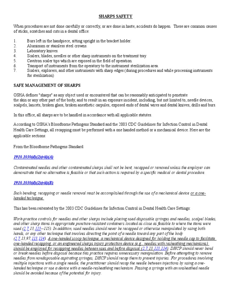 OSHA Guidelines for Sharps Safety | PDF | Wellness | Science & Mathematics