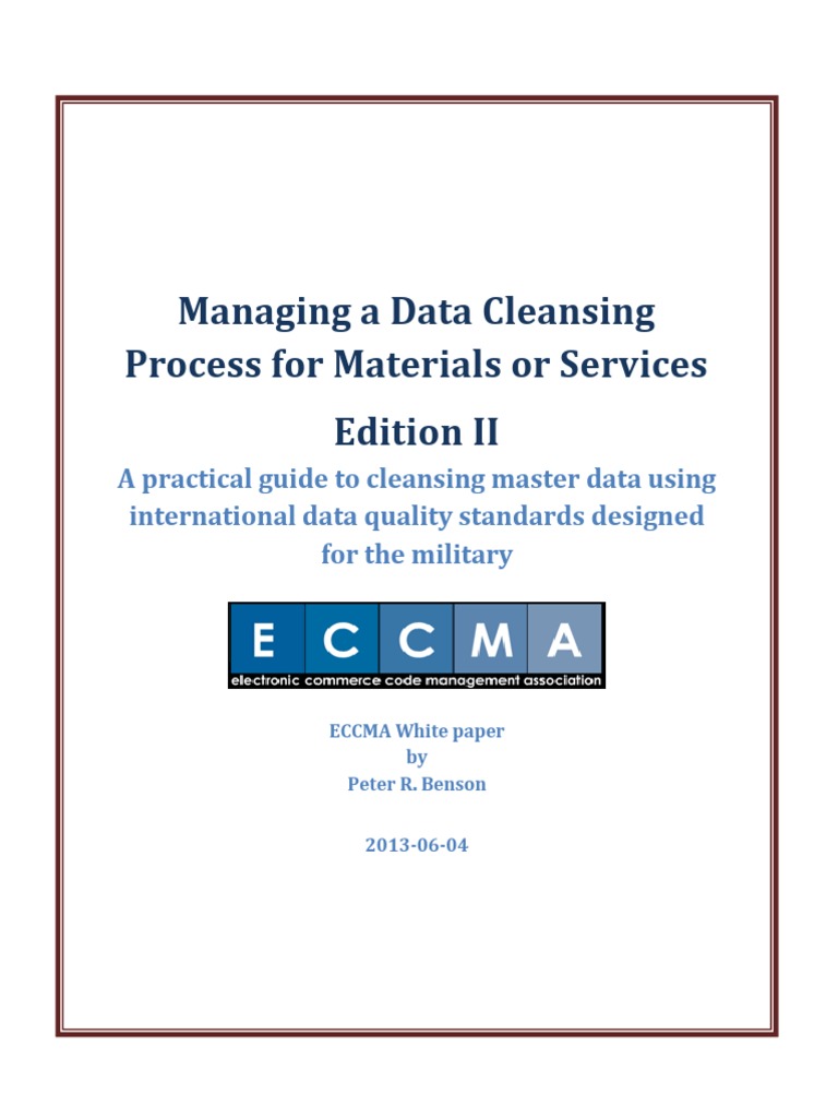 Managing A Data Cleansing Process For Material or Service Master Data ...