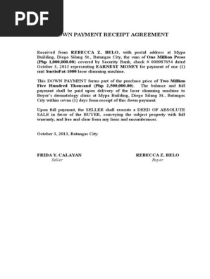 Down Payment Receipt Agreement
