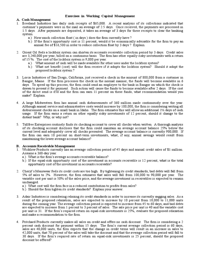 404 - WCM Exercise | PDF | Credit (Finance) | Interest