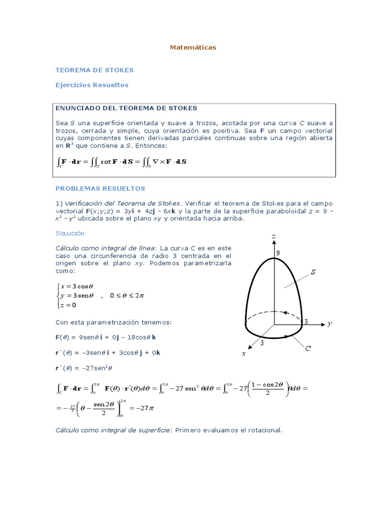 e Ejercicios Resueltos Teorema de Stokes Integral Curva