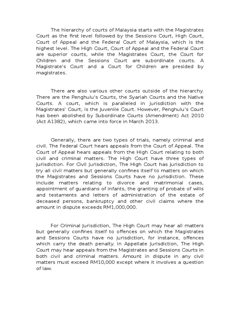 The Hierarchy of Courts of Malaysia  PDF  Magistrate 