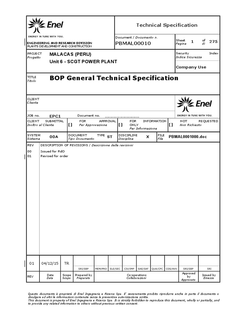 General Technical Specification | PDF | Electric Power System | Valve