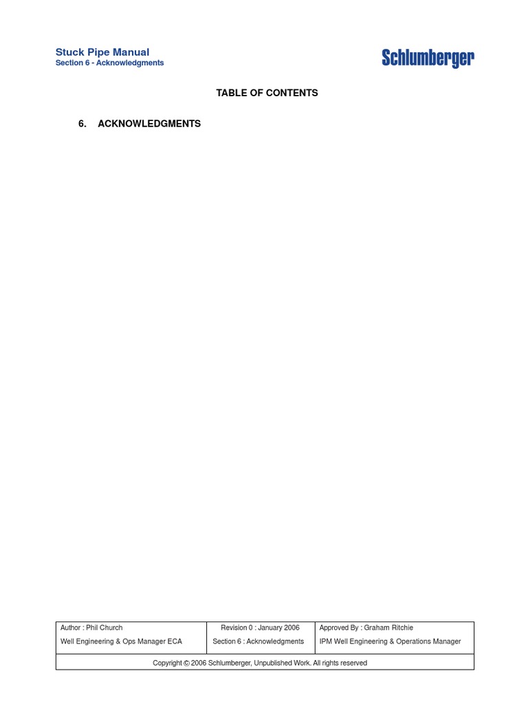 Stuck Pipe Manual: Section 6 - Acknowledgments | PDF