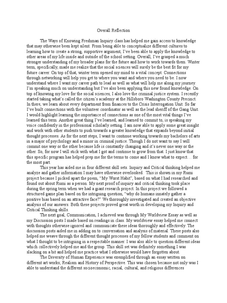 Overall Reflection Pdf Thought Critical Thinking