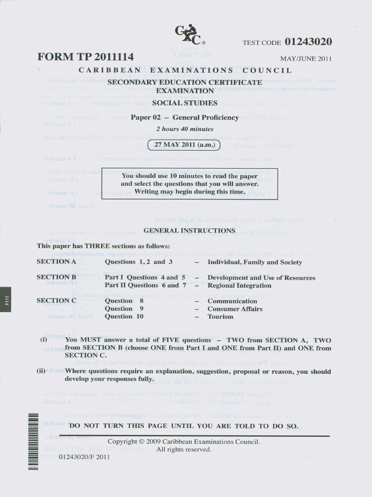 Social Studies Past Paper