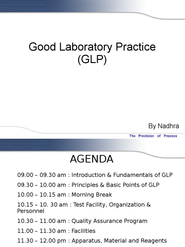 An Introduction to Good Laboratory Practice (GLP) Principles