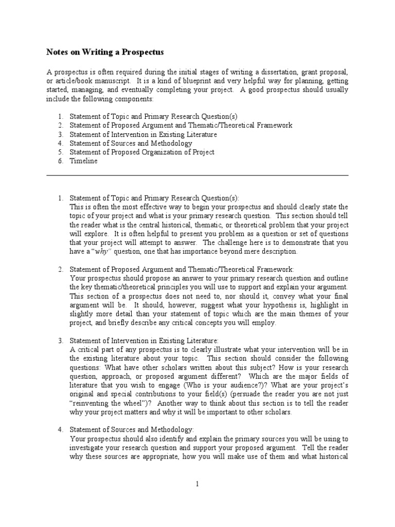 On Writing A Prospectus | PDF | Question | Thesis