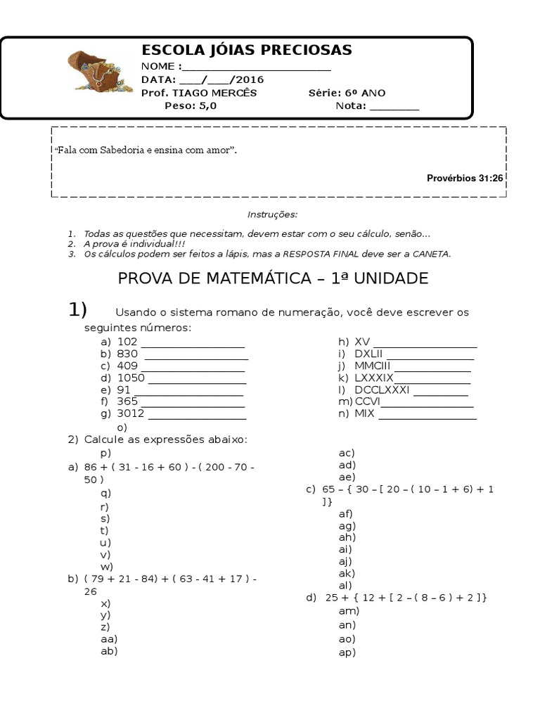 Quiz de Matemática 6º Ano #2