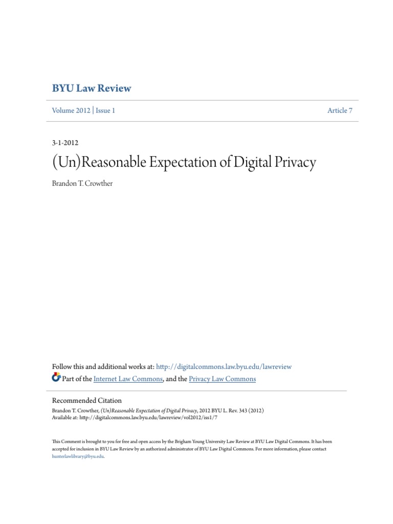 (Un)Reasonable Expectation of Digital Privacy Expectation Of Privacy