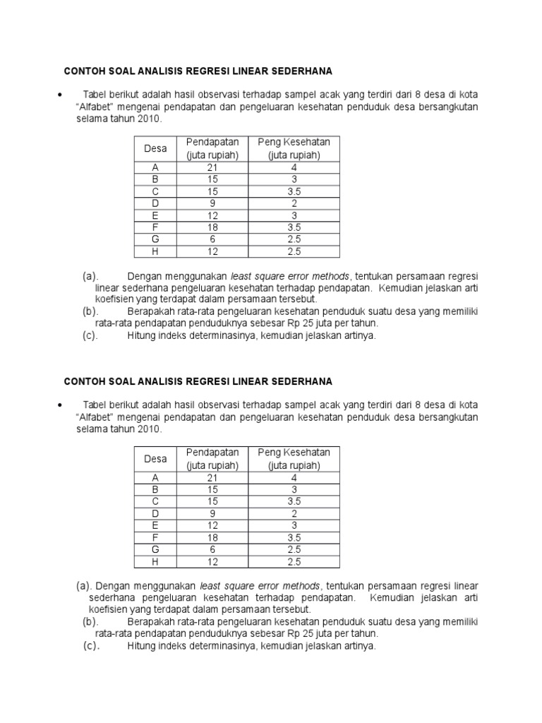 Contoh Soacontoh Soal Analisis Regresi Linear Sederhanal Analisis Regresi Linear Sederhana