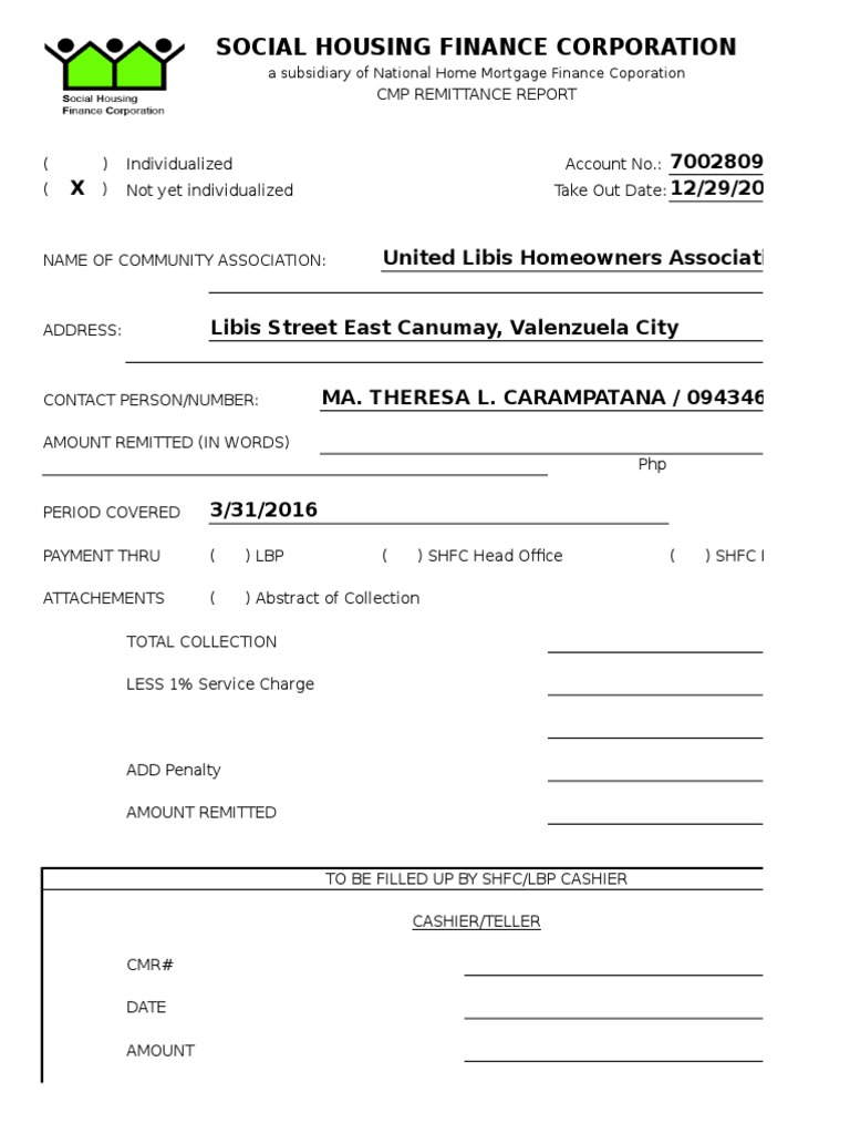 CMP Remittance Report for United Libis Homeowners Association Inc