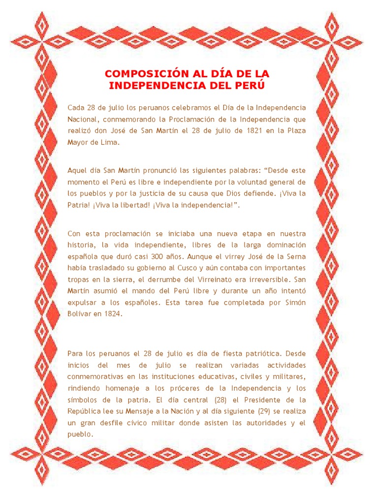 Composicion Al Dia De La Independencia Del Peru Cargado Por Armandovillavicenciocalcina