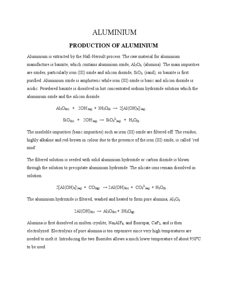Production of Aluminium | PDF | Aluminium Oxide | Aluminium