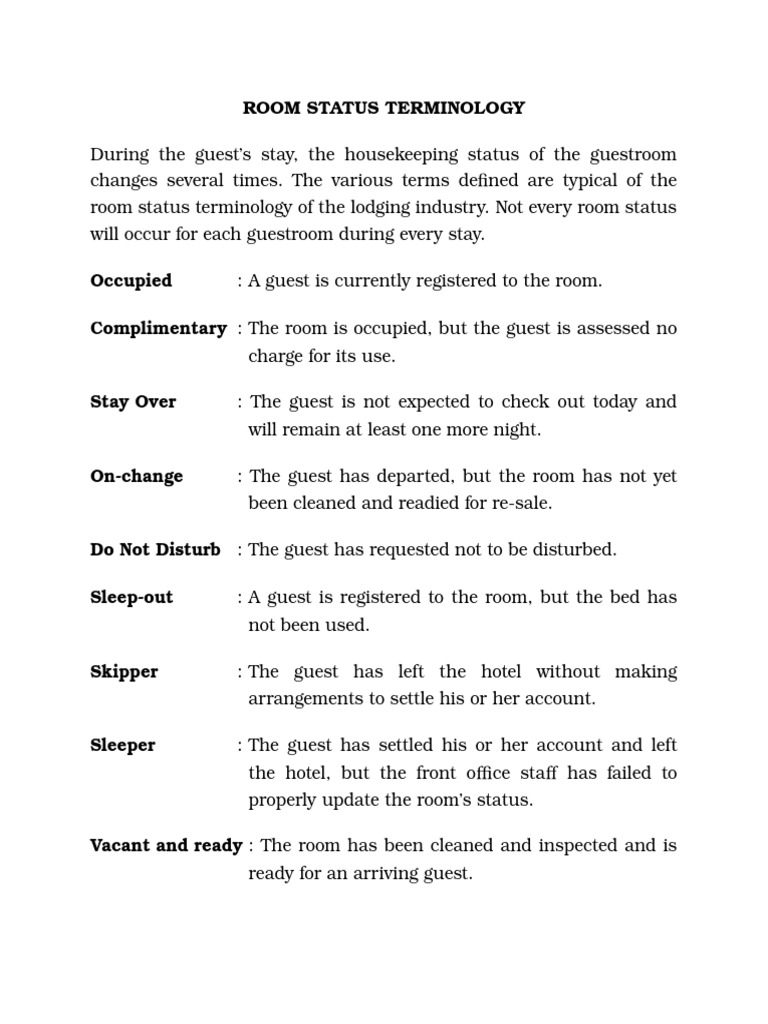 Room Status Terminology | PDF
