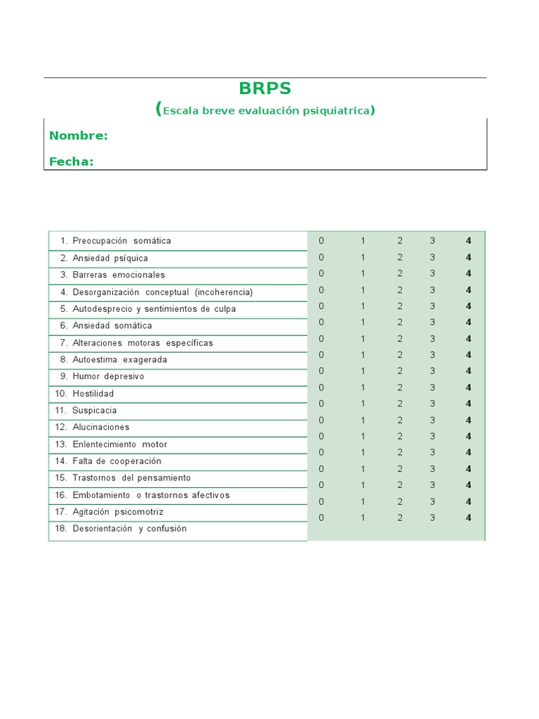 Escala Breve de Evaluación Psiquiátrica | PDF | Esquizofrenia ...