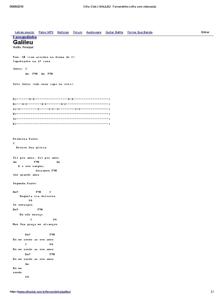 Cifra Club _ GALILEU Fernandinho (Cifra Com Videoaula) Jesus Amor