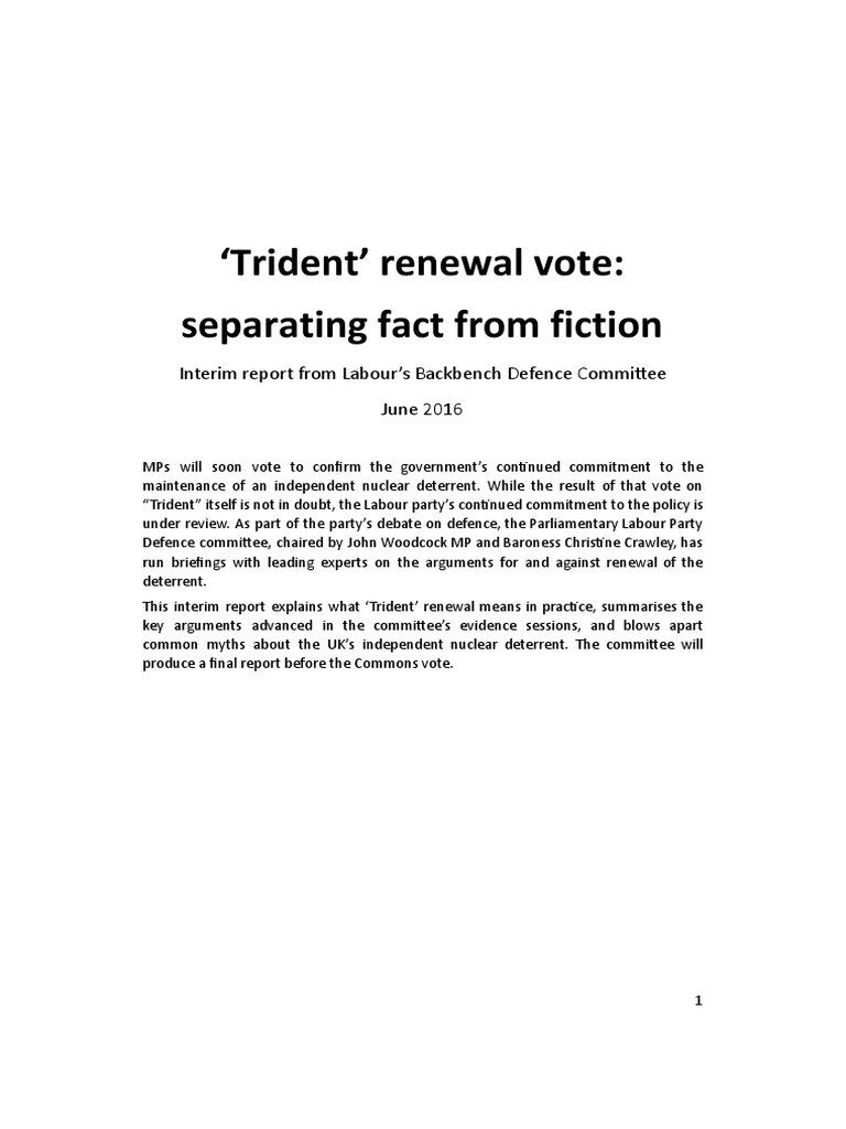 Trident Renewal: Labour's Interim Report | PDF | Treaty On The Non ...