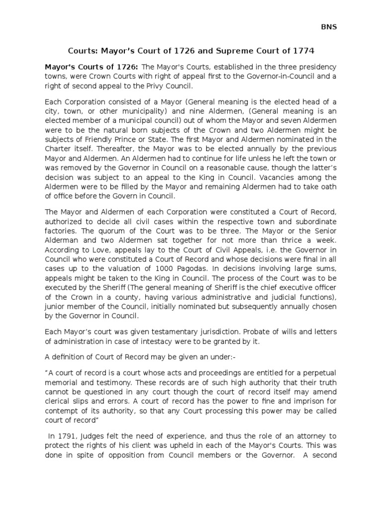 Courts Mayor S Court Of 1726 And Supreme Court Of 1774 Pdf East