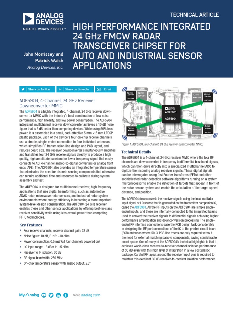 Adf PLL High Performance Integrated 24 GHZ FMCW Radar Transceiver ...
