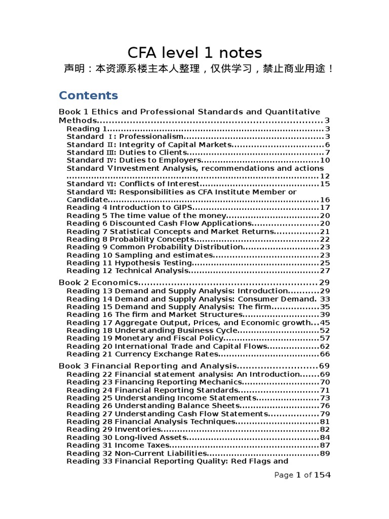 CFA Level 1 Notes PDF P Value Student's T Test