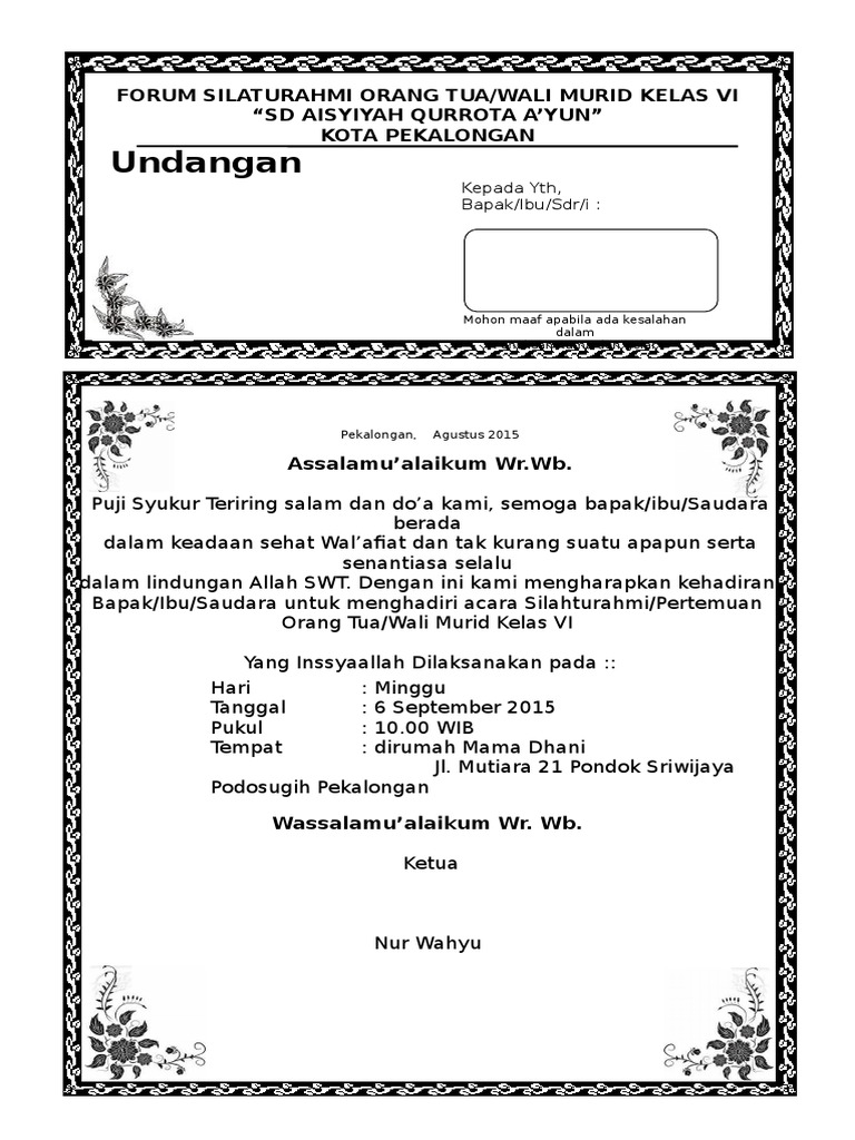 Contoh Surat Undangan Tahlil 40 100 1000 Hari Hauldoc