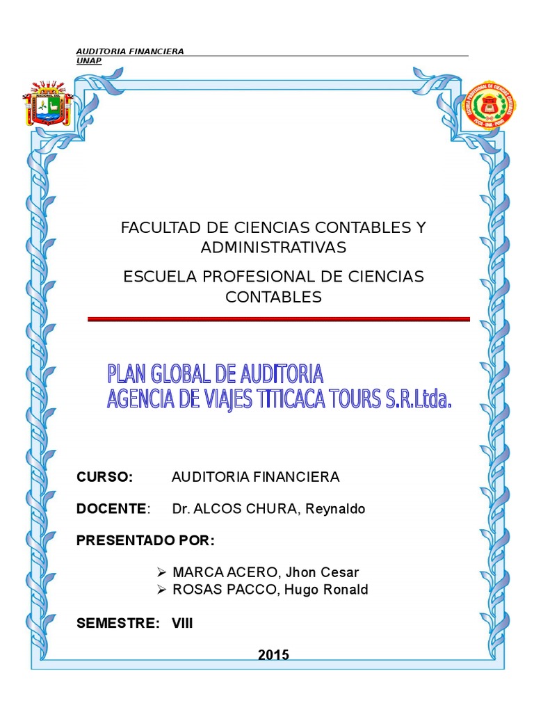 Plan Global de Auditoria | PDF | Auditoría financiera | Estado financiero