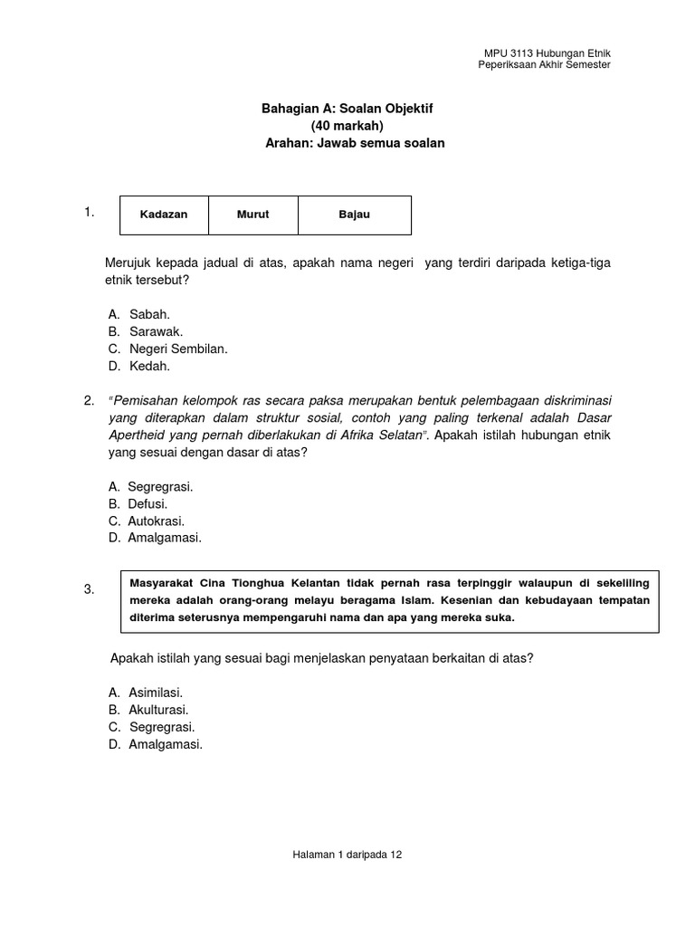 Contoh Soalan Dan Jawapan Hubungan Etnik - J Kosong w