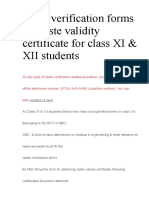 Caste Verification Forms For Caste Validity Certificate For Class XI