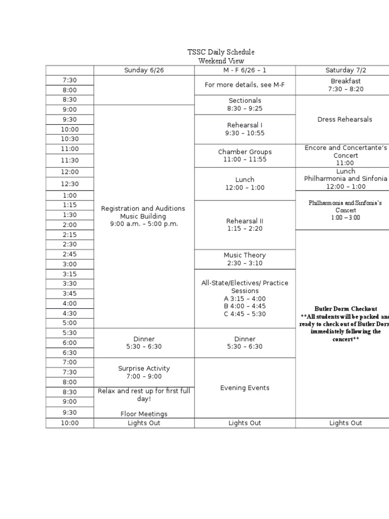 TSSC Daily Schedule Overview 2016 | PDF