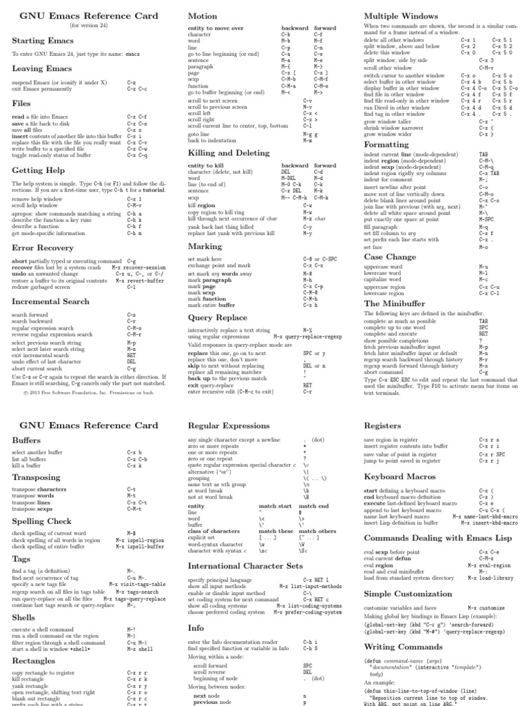 Gnu Emacs Reference Card