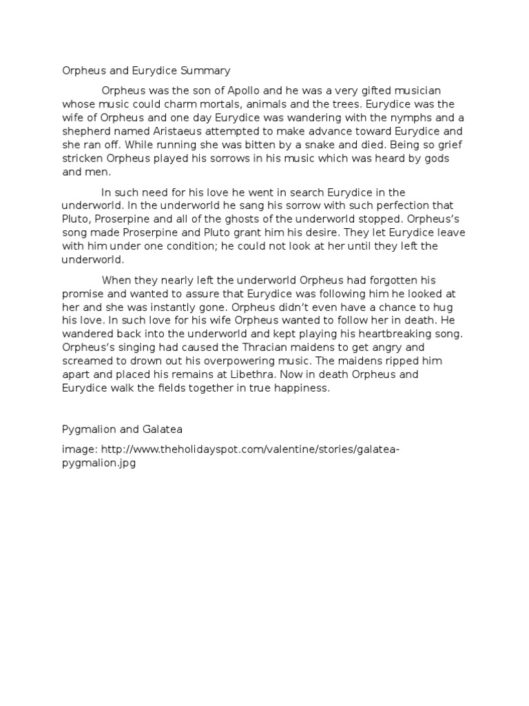 Orpheus and Eurydice Summary Orpheus European Mythology