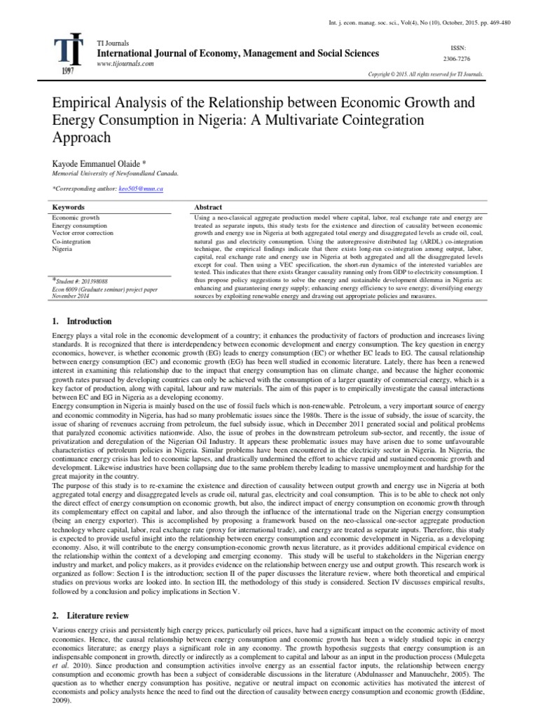 Empirical Analysis of The Relationship Between Economic Growth and ...
