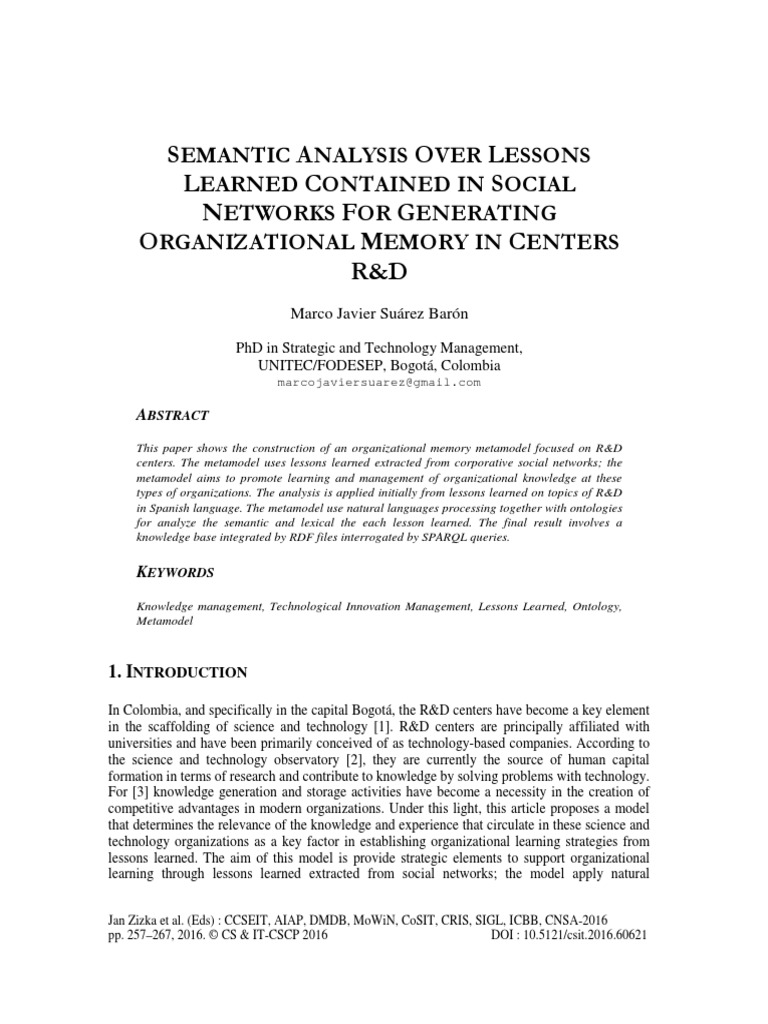 Semantic Analysis Over Lessons Learned Contained in Social Networks For ...