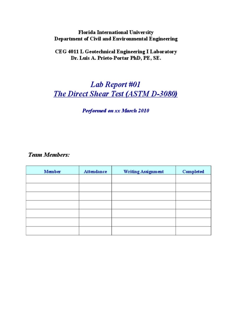 Direct Shear Test Lab Report | PDF | Teaching Methods & Materials ...
