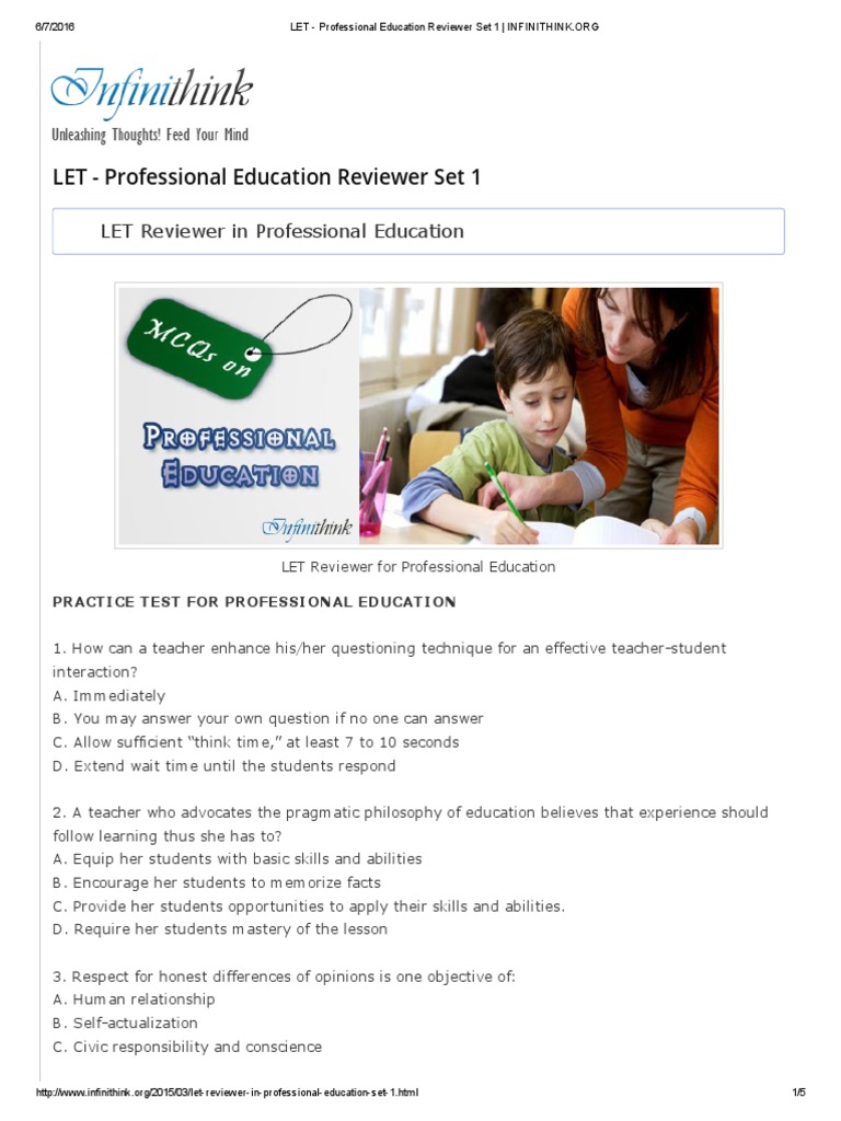 LET Professional Education Reviewer Set 1 | PDF | Teachers | Epistemology