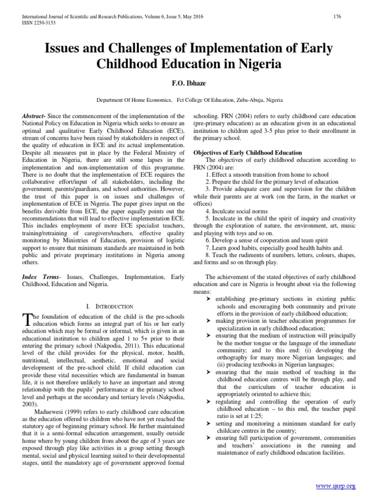 Issues and Challenges of Implementation of Early Childhood Education in