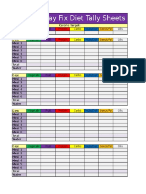 21 Day Fix Meal Planner Excel Template Weekly Diet Planner 