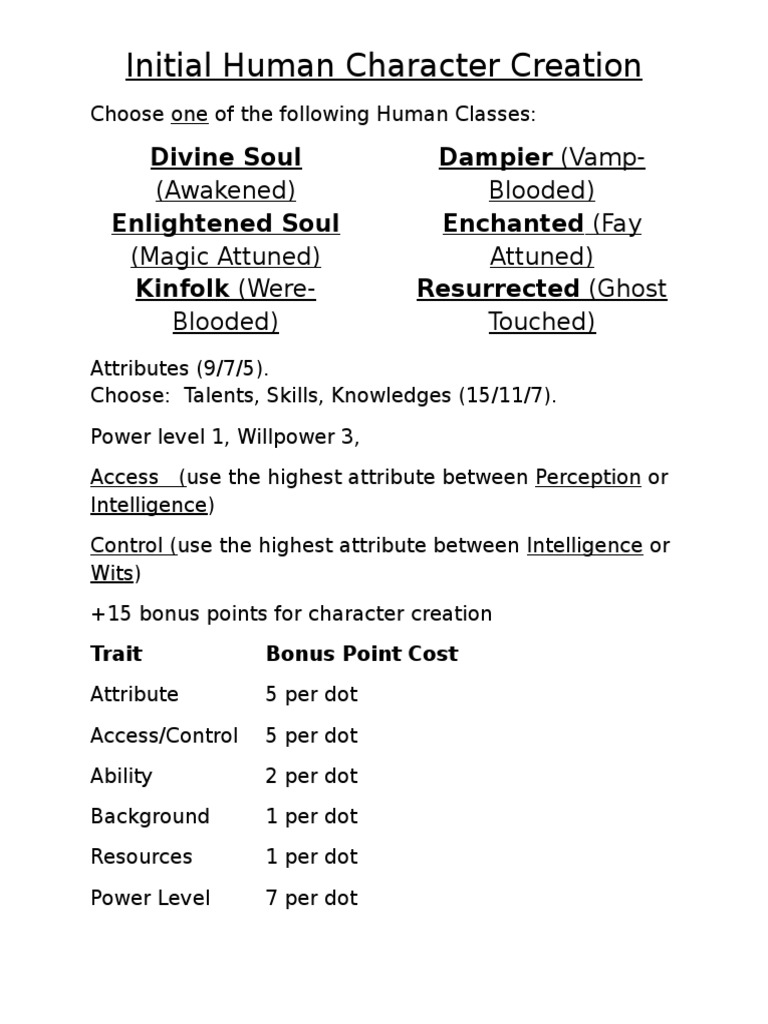 Human Character Creation Guide | PDF