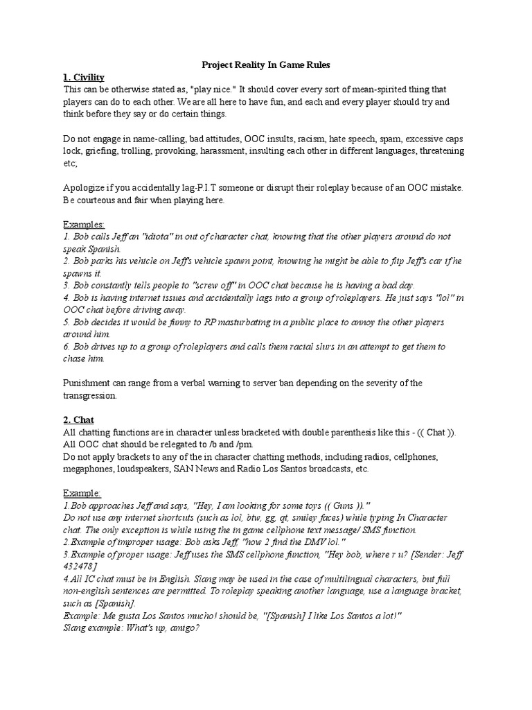 Project Reality in Game Rules | PDF