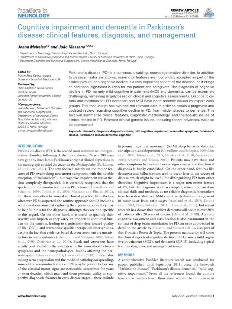 Cognitive Impairment and Dementia in Parkinson's Disease - Clinical ...