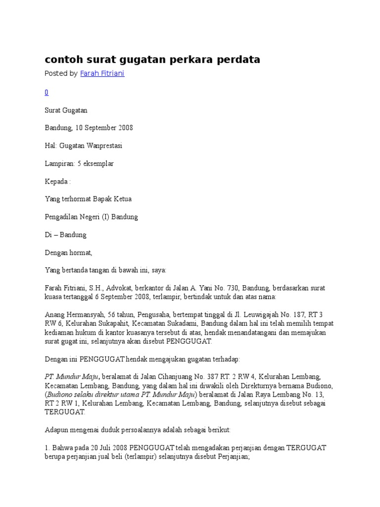 Contoh Surat Gugatan Perdata1