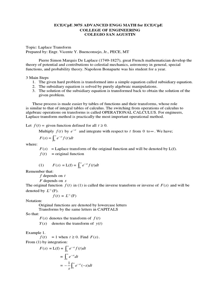 Laplace Transform Laplace Transform Equations