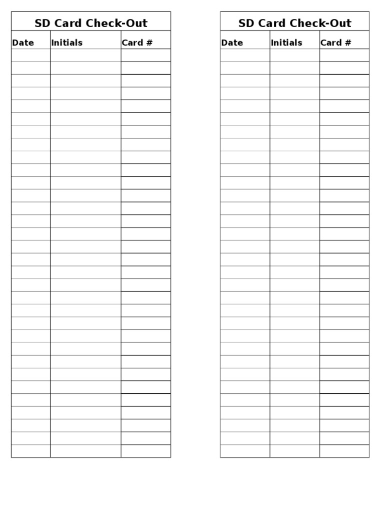 SD Card Check-Out Sheet | PDF