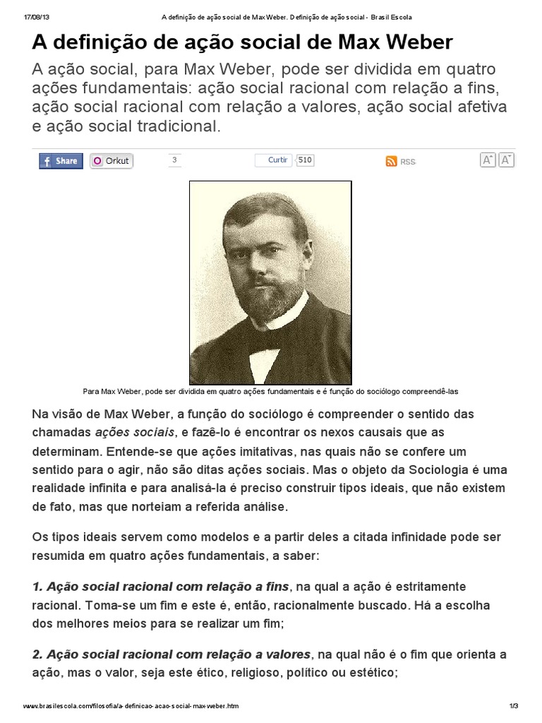 A Definição de Ação Social de Max Weber | PDF | Max Weber | Sociologia
