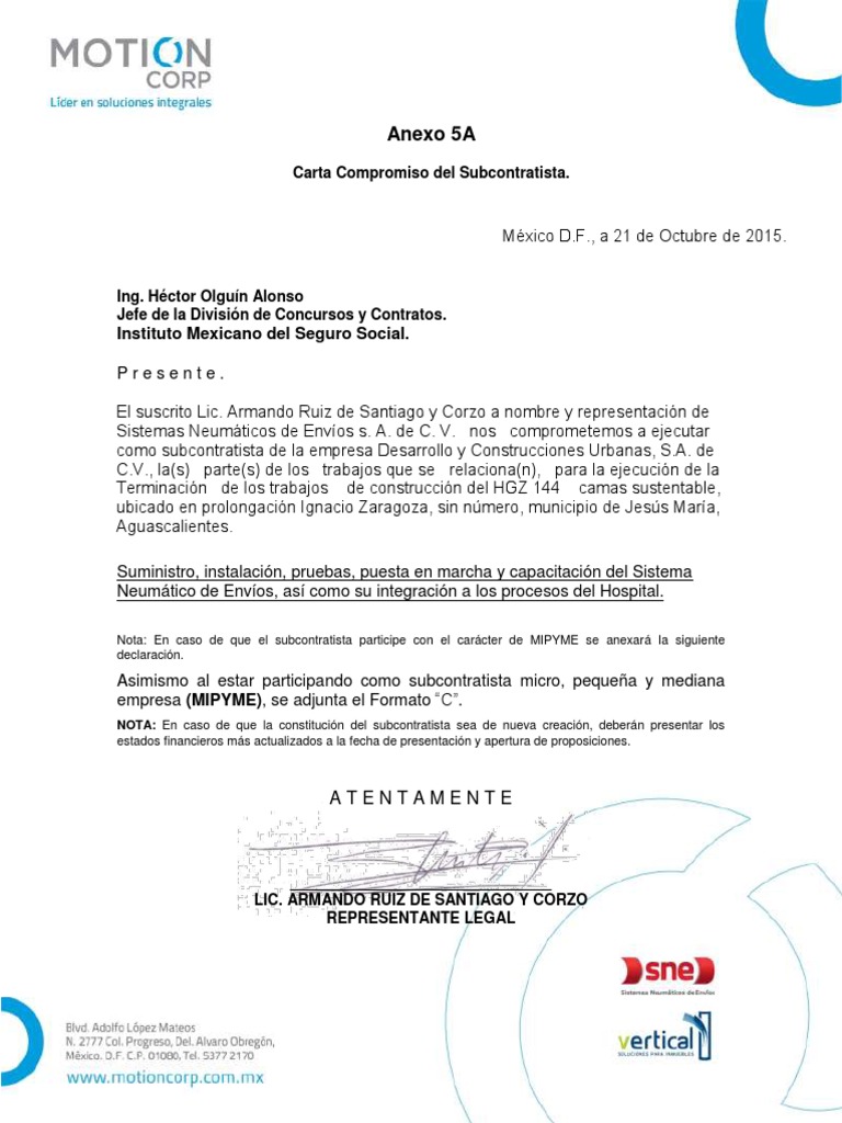 Anexo 5a Carta Compromiso Subcontratista
